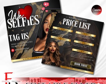 Hair Service Selfie Flyer: Editable Price List Template (DIY Canva)