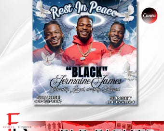 Memorial T-Shirt Design Template: RIP Heaven, Blue & White (Editable Canva Template)
