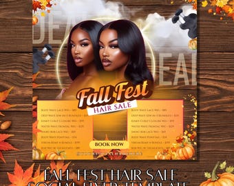 Fall Fest Hair Sale Flyer Template | Editable Canva Hair Sale Flyer | Wig Sale Ad | Fall Wig Price List | Hair Business Marketing Template