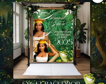 Princess Graduation Party Backdrop: Greenery Canva Template (6x8ft Editable Design)