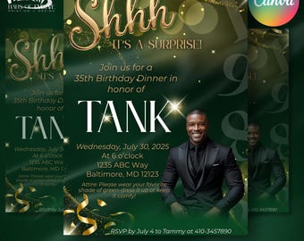 Surprise 40th Birthday Dinner Invitation | Editable Canva Template | 5x7in Digital Download