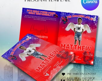 Hero Theme Funeral Program Template: Editable Canva Memorial Booklet (Instant Download)