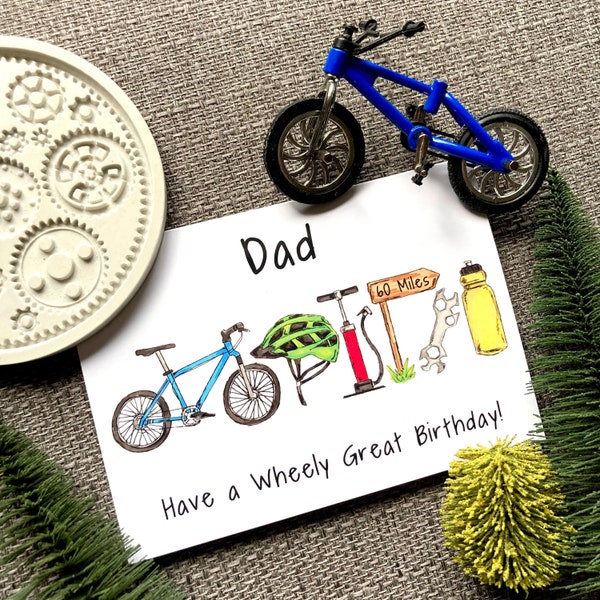 PERSONALISED CYCLING CARD - Cards for Men - Cyclist Biking Birthday Card - A6 (Postcard Size) Blank Inside Greetings Card