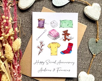 Personalised Second Anniversary Card: Cotton Anniversary Illustration