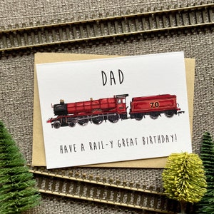 PERSONALISED TRAIN CARD - Cards for Men - Steam Engine Birthday Card - A6 (Postcard Size) Blank Inside Greetings Card