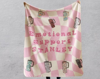 Stanley Cup Tumbler Blanket Gift Anxiety Emotional Support Checkerboard Retro Fleece Blanket Mental Health Throw blanket vsco blanket
