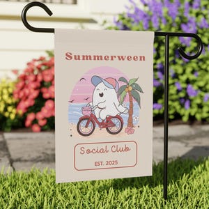 Summerween Garden Flag Skeleton Yard Decor Funny Summer Outdoor Sign Spooky Summer Halloween Yard Flag Cute Halloween Florida Porch RV Decor