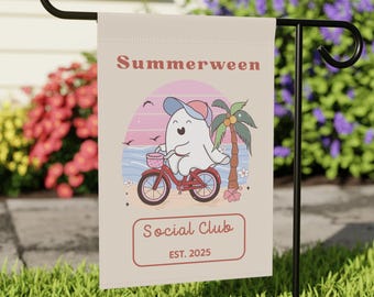 Summerween Garden Flag Skeleton Yard Decor Funny Summer Outdoor Sign Spooky Summer Halloween Yard Flag Cute Halloween Florida Porch RV Decor
