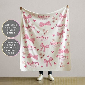 Coquette Bow Blanket Personalized Minky Sherpa Hair Bow Baby Shower Gift Baby Girl Gingham Blanket Custom Name Gift Pink Bow Newborn Swaddle