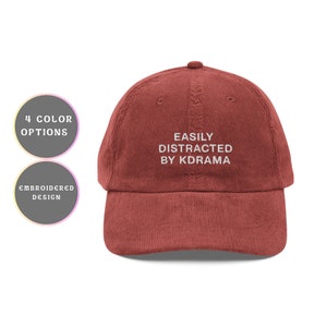 Embroidered Kdrama Hat Corduroy Cap Easily Distracted by Kdrama Cap Korean Drama Gift Fan Korean Dad Cap Kdrama Gift Nature Camping Hat