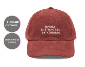 Embroidered Kdrama Hat Corduroy Cap Easily Distracted by Kdrama Cap Korean Drama Gift Fan Korean Dad Cap Kdrama Gift Nature Camping Hat