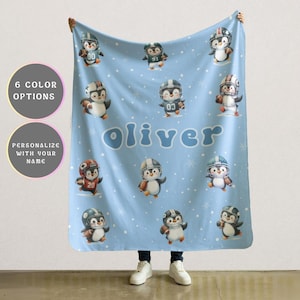 Personalisierte Pinguin Decke Lovey Kinderzimmer Pinguin Fußball Baby Decke Benutzerdefinierte Swaddle Winter Thema Geschenk Kinder Säugling Set Kindergarten Neugeborene