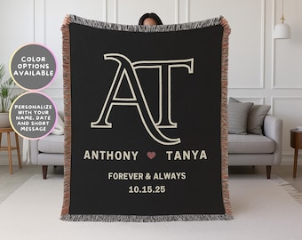 Personalized Wedding Blanket Custom Woven Throw with Names Initials and Date Anniversary Gift for Couples Engagement Gift Keepsake Decor