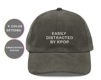 Kpop Embroidered Hat Korean Corduroy Cap Easily Distracted by Kpop Merch Gift Fan Korean Dad Cap Korean Aesthetic Gift Camping Hat Seventeen