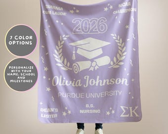 Manta de graduación de 2026, regalo de graduación personalizado, manta con nombre personalizado para la clase de 2026, regalo para graduados de la universidad, la escuela secundaria y el último año de secundaria.