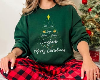 Christmas Kpop Shirt ARMY Purple Heart Borahae Crewneck Holiday Sweatshirt 7 Member Inspired Cozy Winter Fan Jin Kpop Fan Cozy Sweater