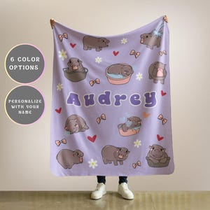Personalized Moo Deng Blanket Minky Sherpa Cute Pygmy Hippo Home Decor Birthday Gift Moo Deng Fan Club Funny Baby Hippo Camping Blanket
