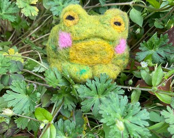 Needlefelted frog sculpture