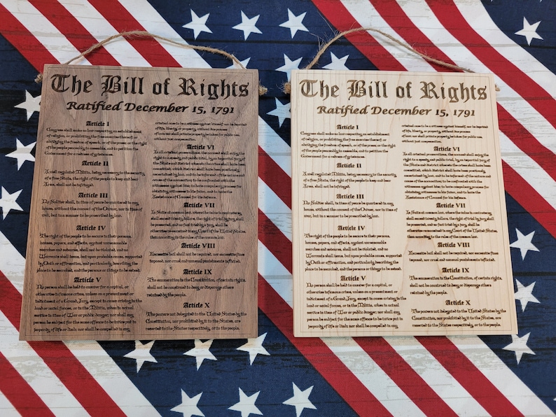 USA Bill of Rights Laser Engraved Hardwood Sign Hand Crafted Patriotism ...