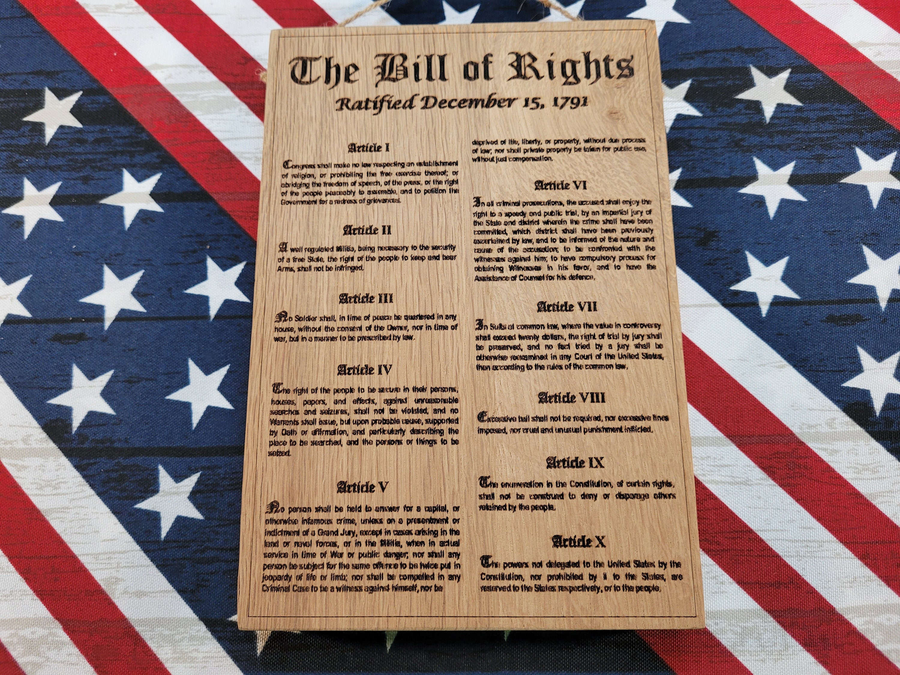 USA Bill of Rights Laser Engraved Hardwood Sign Hand Crafted Patriotism ...