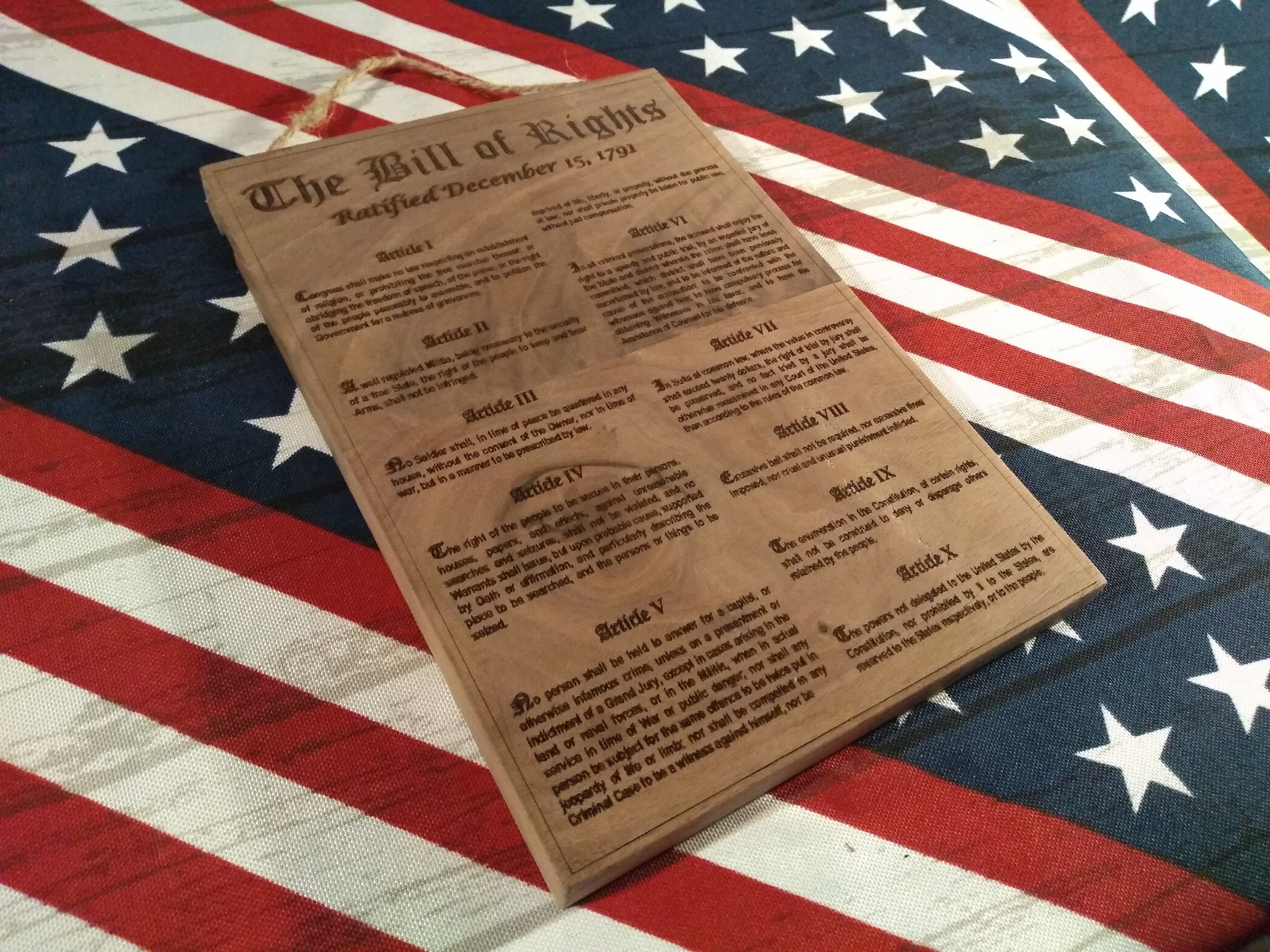 USA Bill of Rights Laser Engraved Hardwood Sign Hand Crafted Patriotism ...