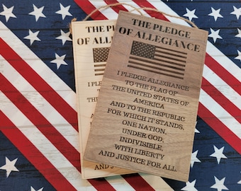 Pledge of Allegiance: Laser Engraved Hand Crafted Hardwood Patriotic Wall Art