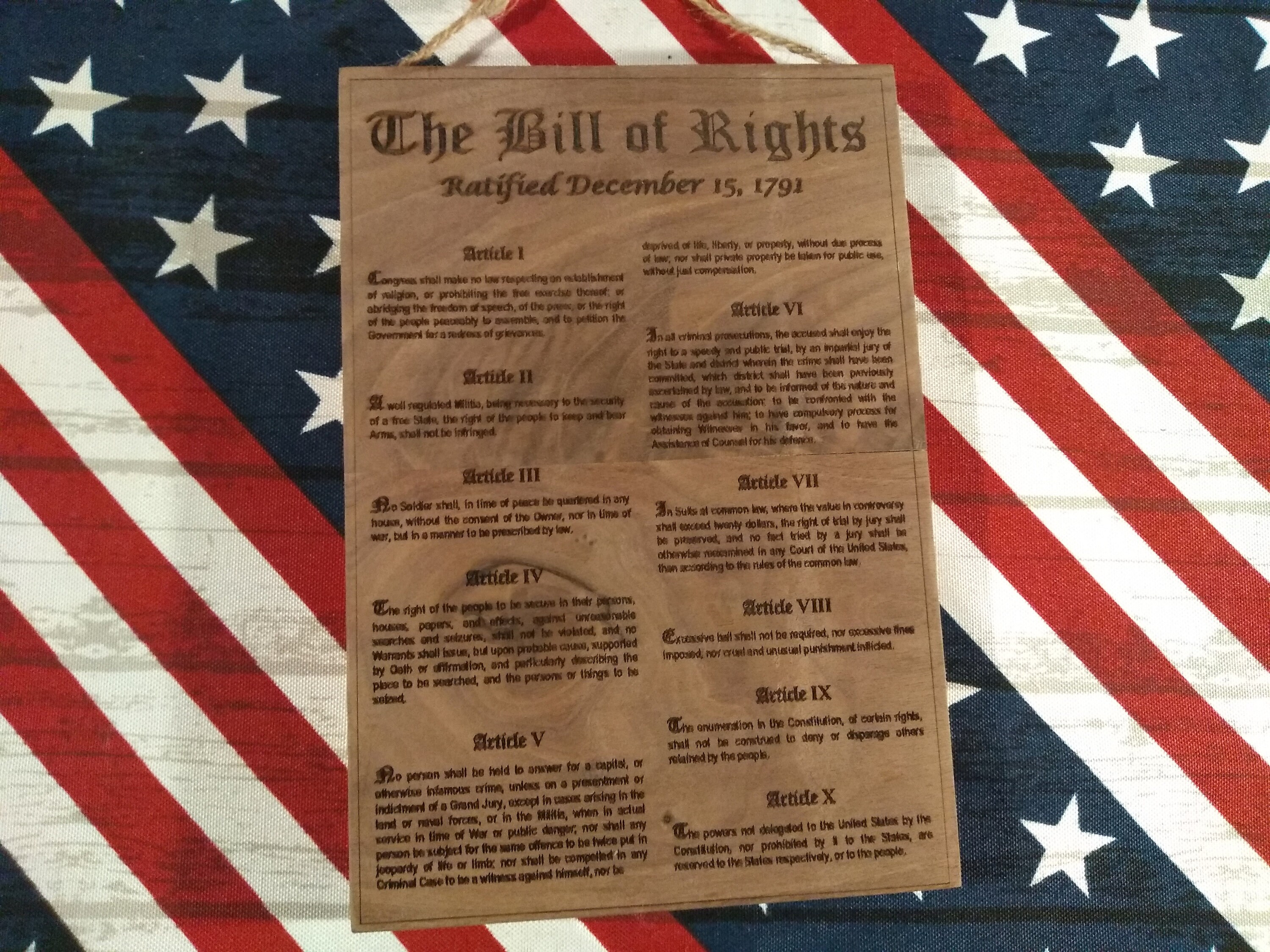 USA Bill of Rights Laser Engraved Hardwood Sign Hand Crafted Patriotism ...