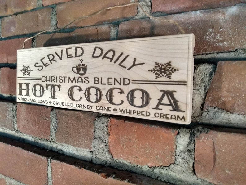Christmas Cocoa, Solid Maple Laser Engraved Hanging Wooden Sign