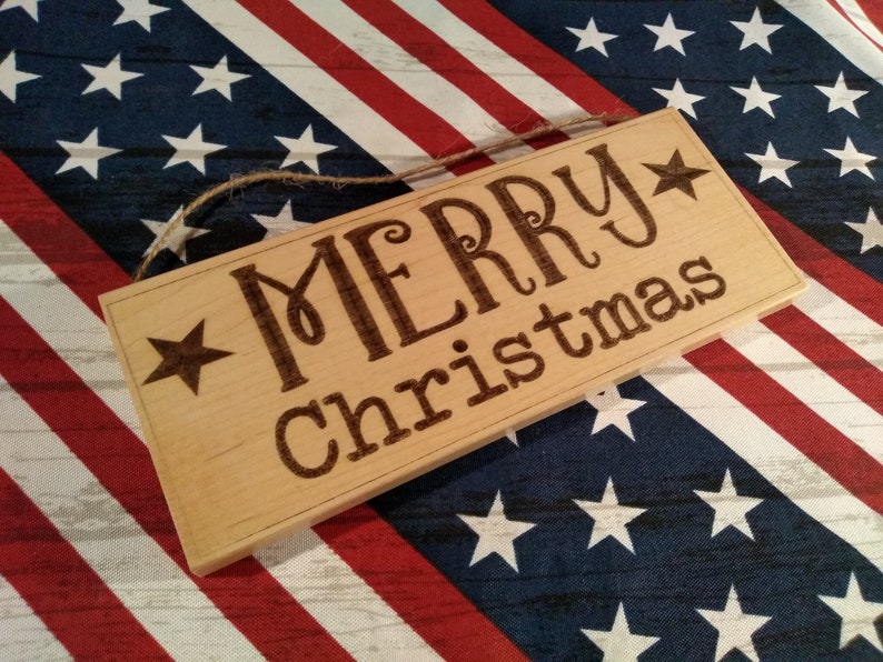 Merry Christmas, Solid Maple Laser Engraved Hanging Wooden Sign