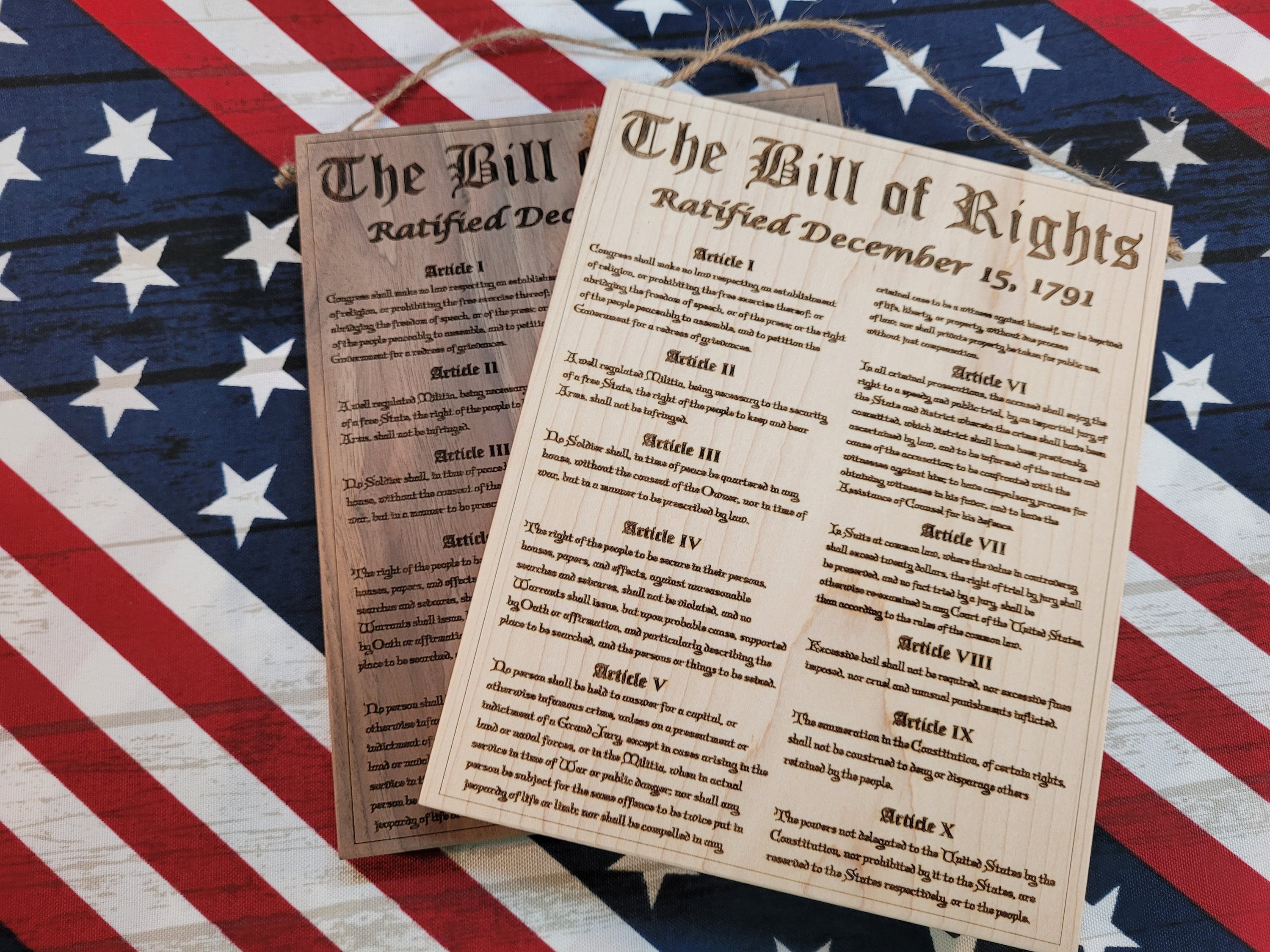 USA Bill of Rights Laser Engraved Hardwood Sign Hand Crafted Patriotism ...