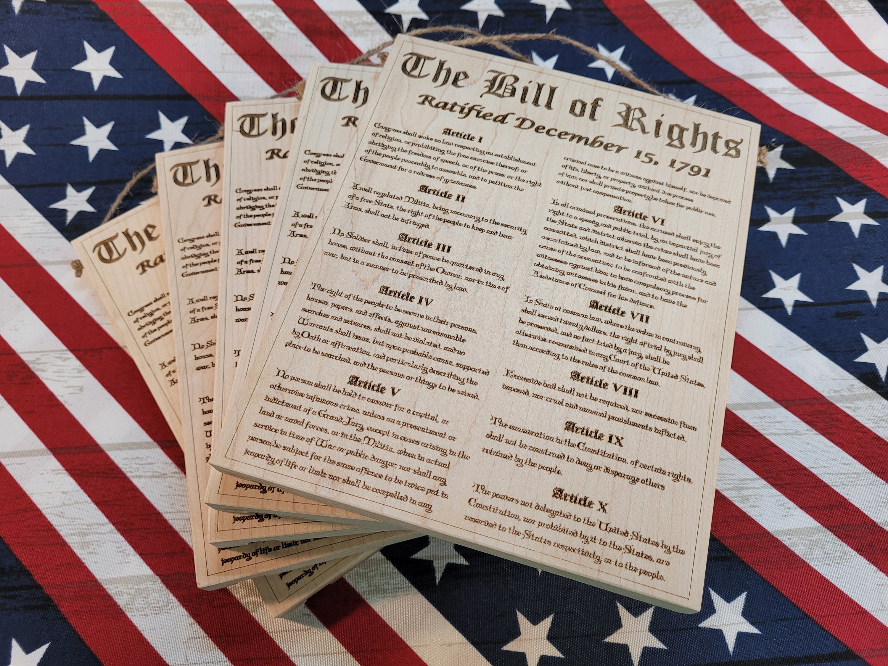 USA Bill of Rights Laser Engraved Hardwood Sign Hand Crafted Patriotism ...