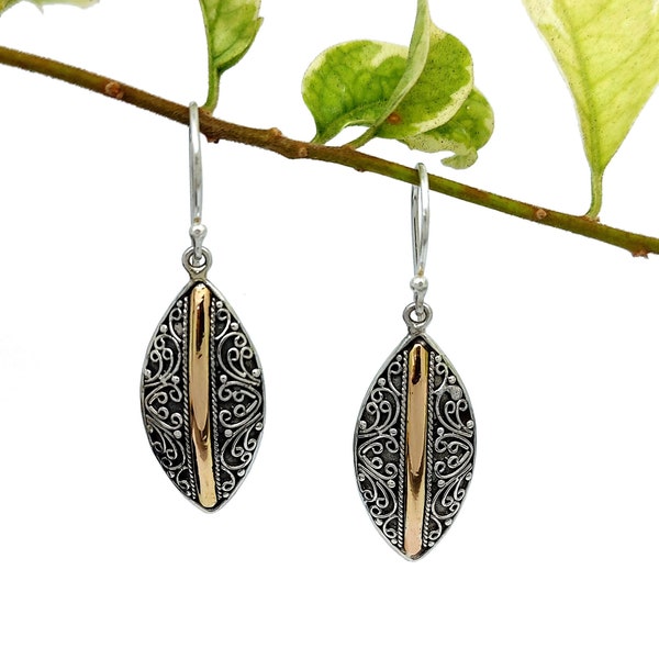 Boucles d’oreilles uniques en feuille d’or sterling / 925 Argent sterling / Bali Handmade Jewelry