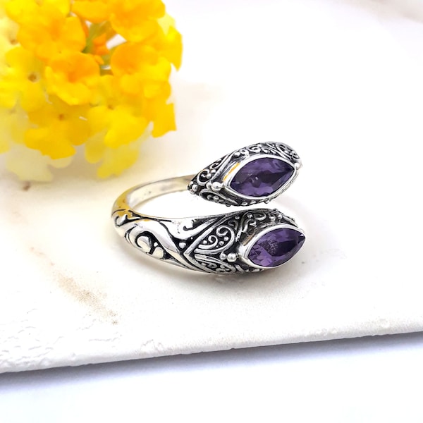 Balinese sterling silver natural gemstone ring/silver 925/Bali handmade jewelry/Request your size