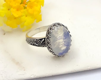 Balinese sterling silver moonstone gemstone ring/silver 925/Bali handmade jewelry/Request your size