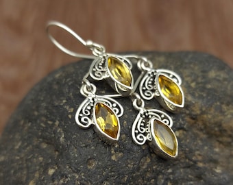 Stunning Balinese Sterling Silver Earring/Marquise Stone Earring/Handmade Jewelry/Silver 925