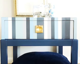 Saltwater Blue-Striped End Table