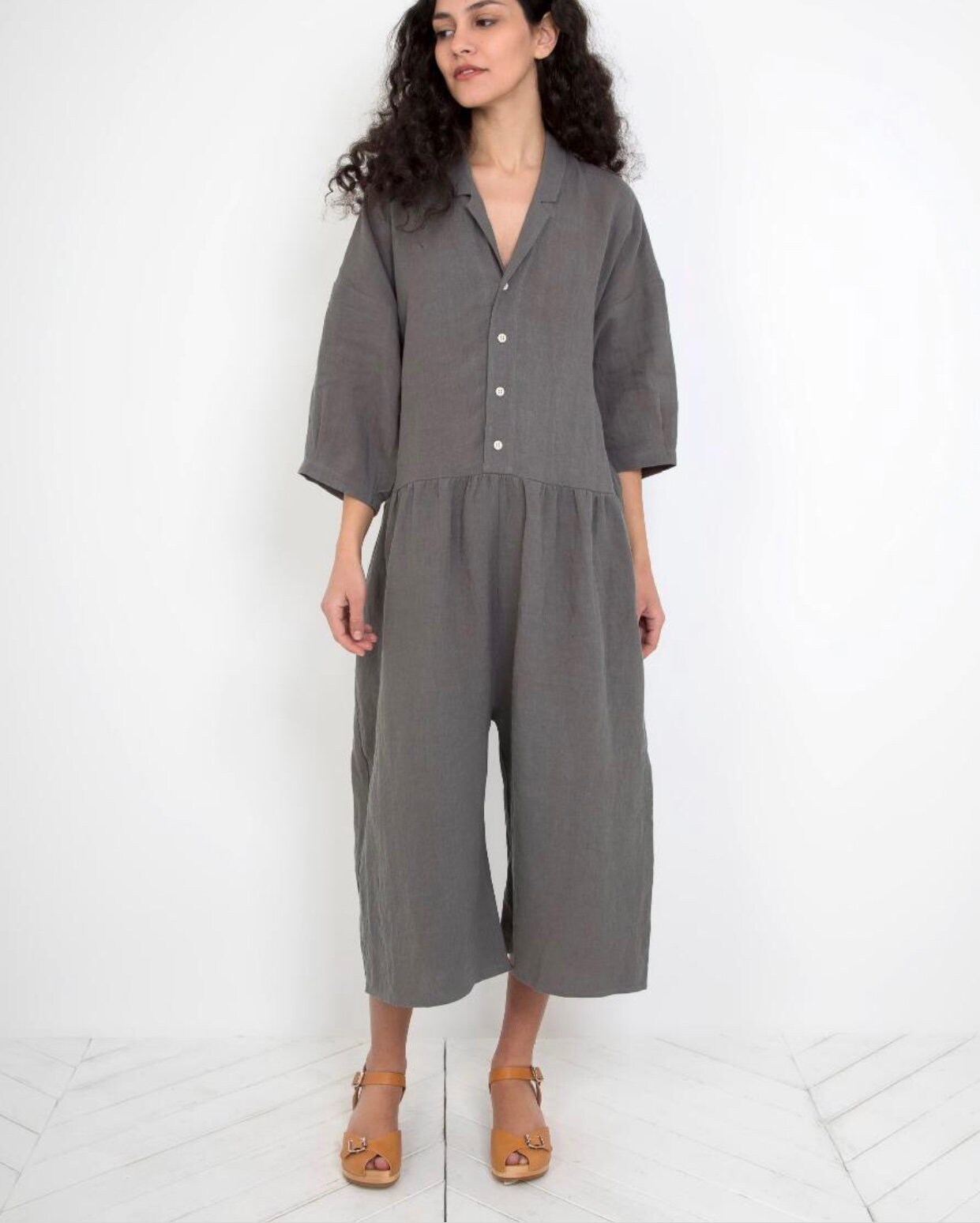 ILANA KOHN Grey Linen Harrison Jumpsuit 