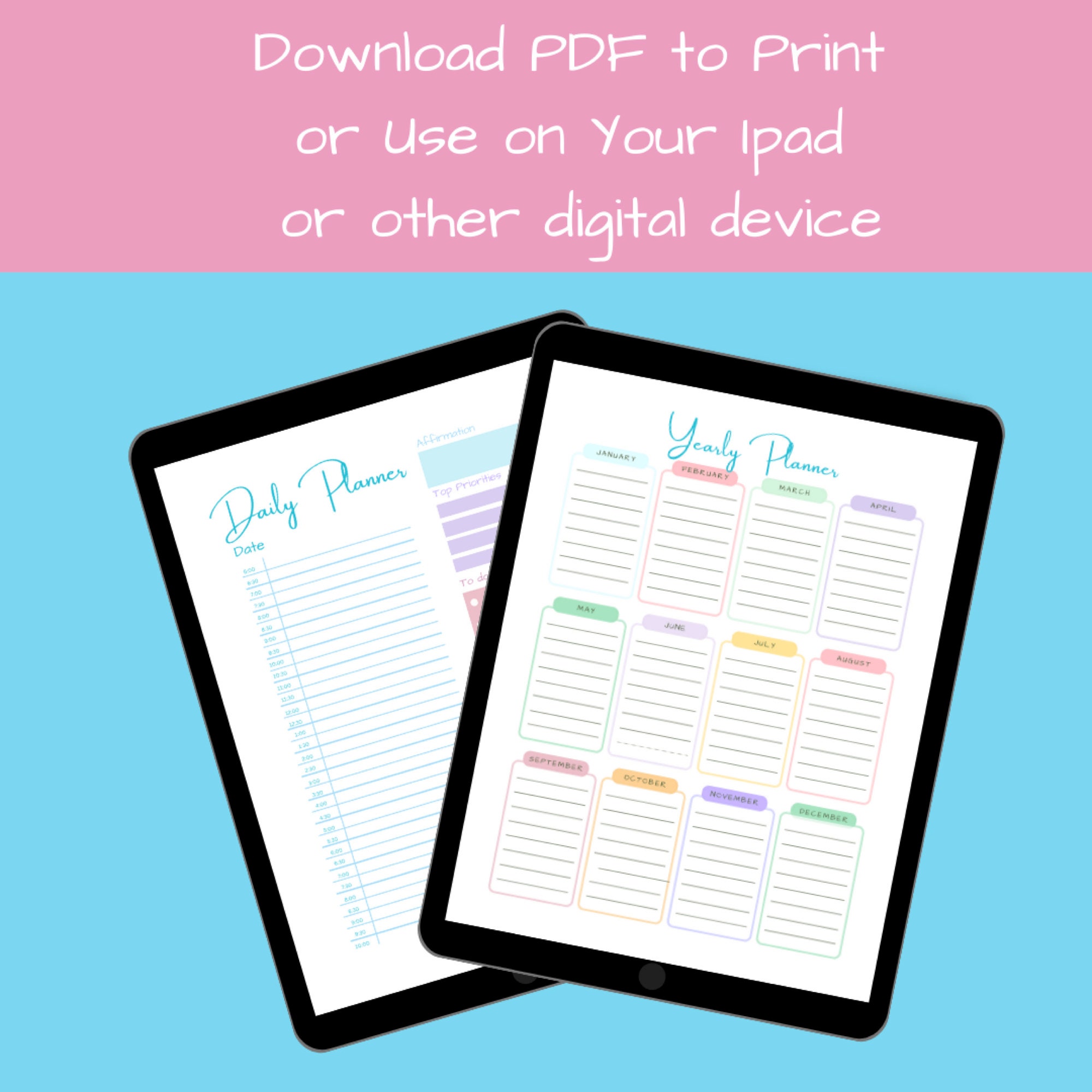 Downloadable Planner Printable Hourly Planner, Daily Planner, Weekly ...