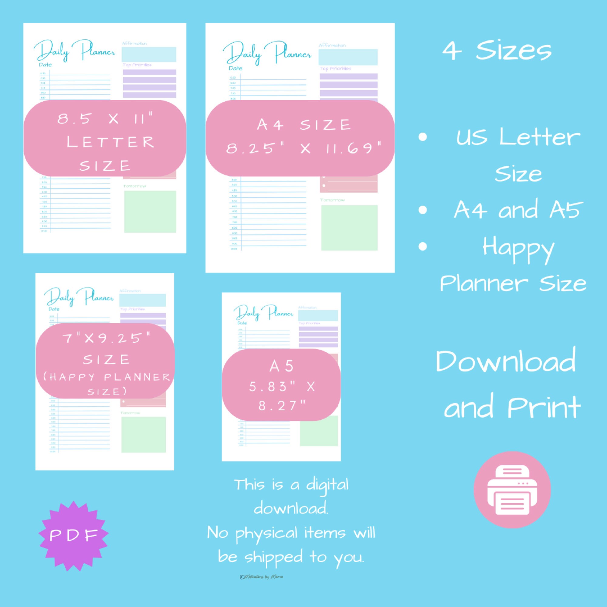 Downloadable Planner Printable Hourly Planner, Daily Planner, Weekly ...
