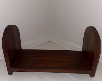 Vintage Art Deco Wooden Book Rack | Dark Wood Desktop Bookshelf | Mid Century Book Holder | Library Decor | Office Shelf Organizer