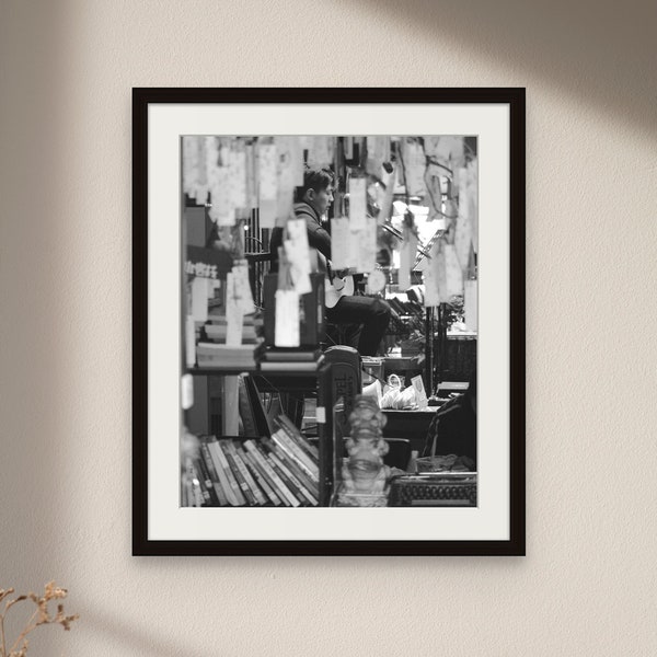 Music in Bar Printable, Guy with Guitar, Printables, Wall Art, Digital Download, Black and White Printable, Digital Art