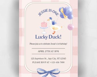 One Lucky Duck Birthday Invitation Canva Template