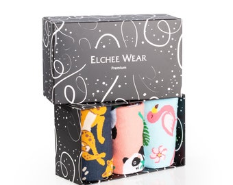 100% Organic Cotton Funny Socks| Elchee 3-Pairs Women & Men Crew Funny Socks |  Funny Dress Socks | Vegan Certified