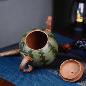 Handmade Watermelon Ceramic Teapot - Yixing Clay, Iced Tea & Matcha Set, Quirky Cottagecore Gift 300ML image 8