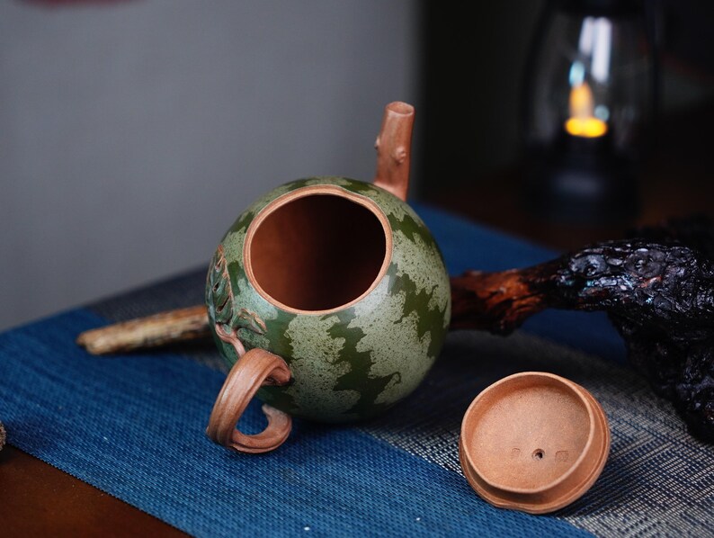 Handmade Watermelon Ceramic Teapot - Yixing Clay, Iced Tea & Matcha Set, Quirky Cottagecore Gift 300ML image 8