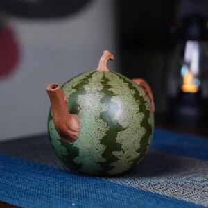 Handmade Watermelon Ceramic Teapot - Yixing Clay, Iced Tea & Matcha Set, Quirky Cottagecore Gift 300ML image 3
