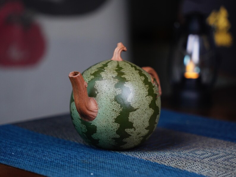 Handmade Watermelon Ceramic Teapot - Yixing Clay, Iced Tea & Matcha Set, Quirky Cottagecore Gift 300ML image 3