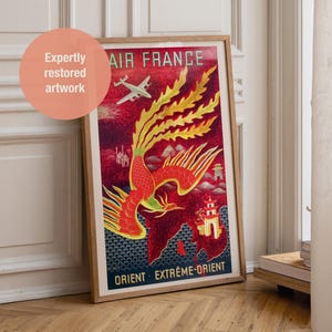 Vintage Air France Travel Poster: Phoenix & Asia, 1940s Airline Art