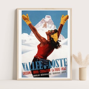 Vintage Aosta Valley Ski Poster: Arnaldo Musati, Italy, c.1950