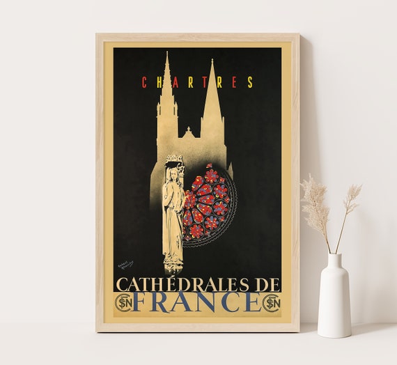 Chartres Cathedral Vintage France Travel Poster: Giclée Print